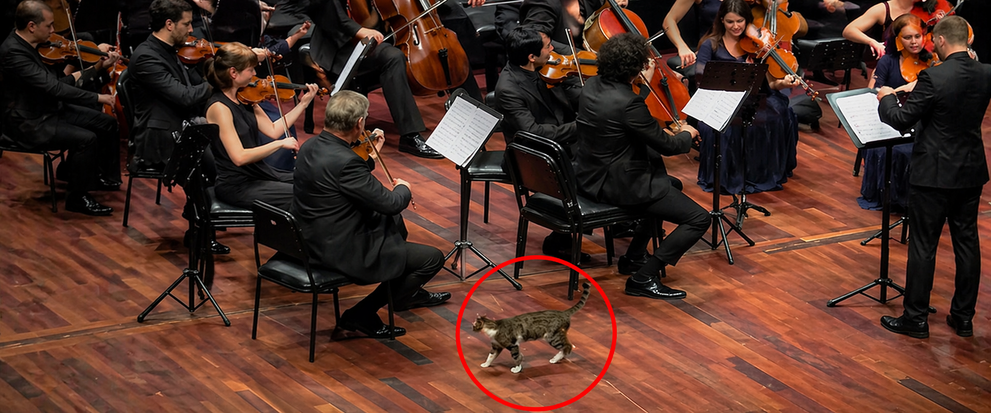 Invitado inesperado: un gato interrumpe una orquesta en vivo y se convierte en la estrella…